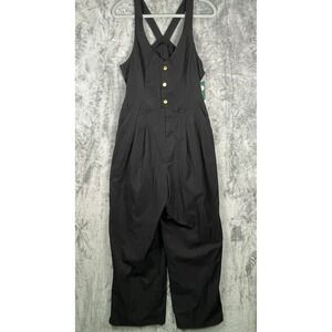 Halara Wide Leg Jumpsuit Womens Medium Black Button Top Minimalist Travel New